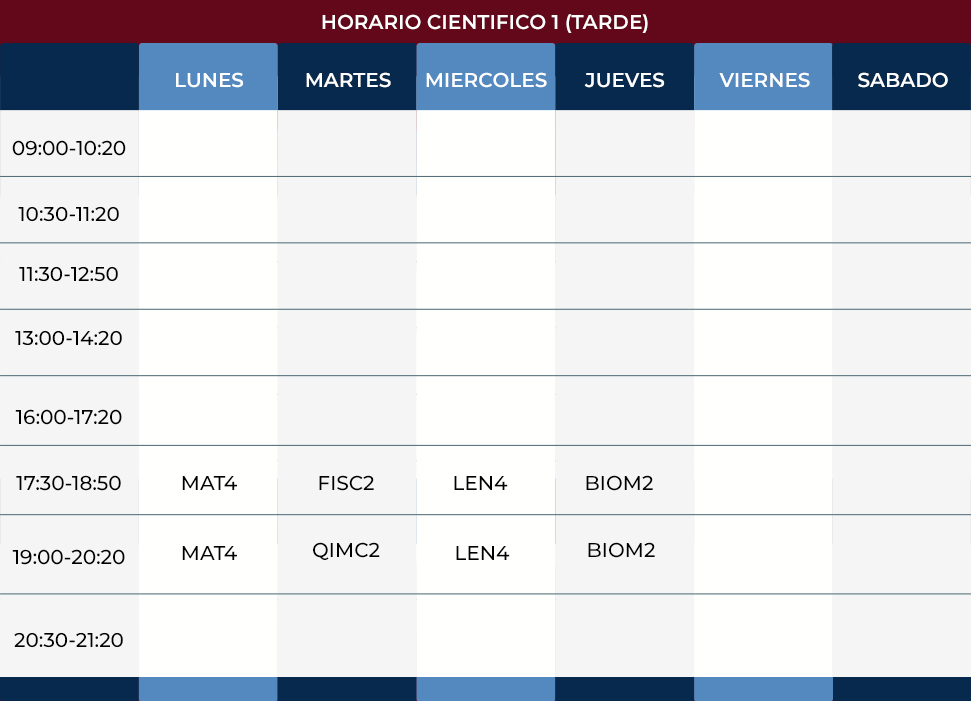 HORARIO CIENTÍFICO 1 TARDE