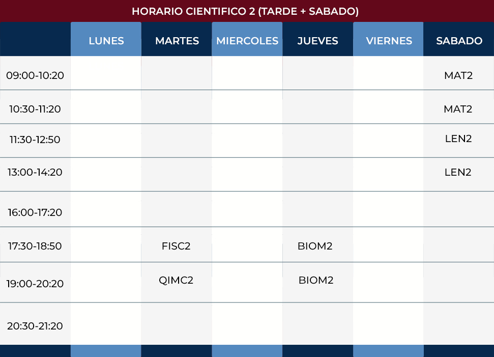 HORARIO CIENTÍFICO 2 TARDE + SÁBADO