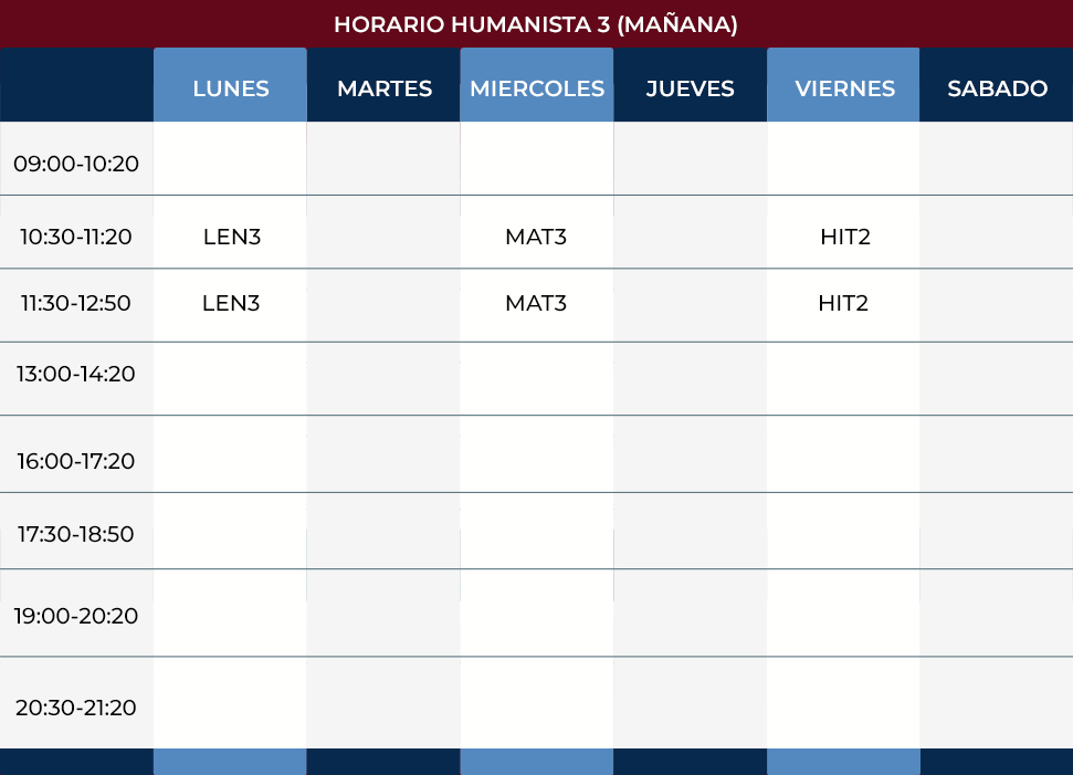 HORARIO HUMANISTA 3 MAÑANA