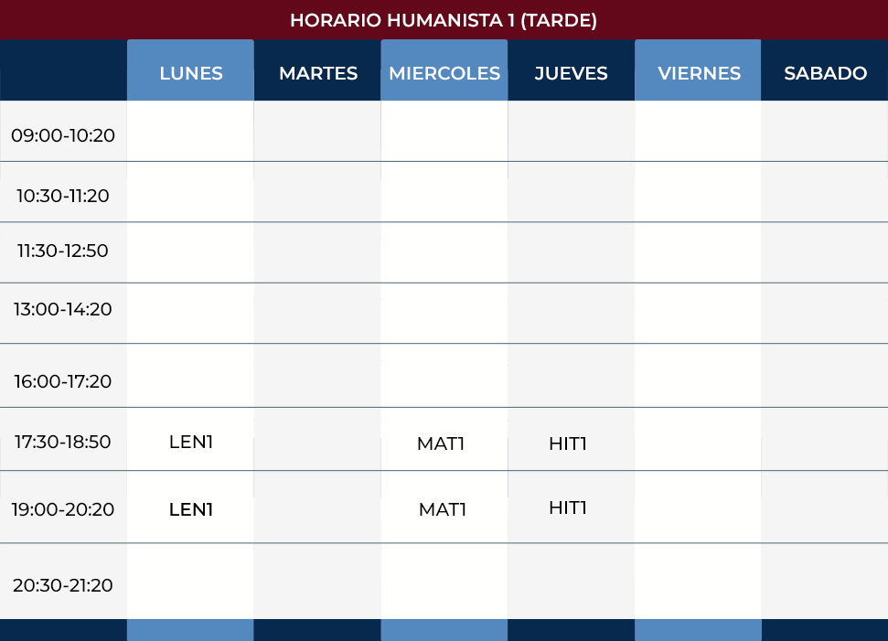 HORARIO HUMANISTA TARDE 1