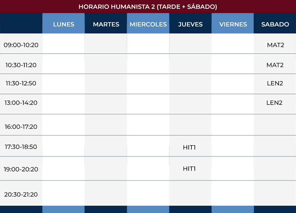 HORARIO HUMANISTA TARDE +SÁBADO 2